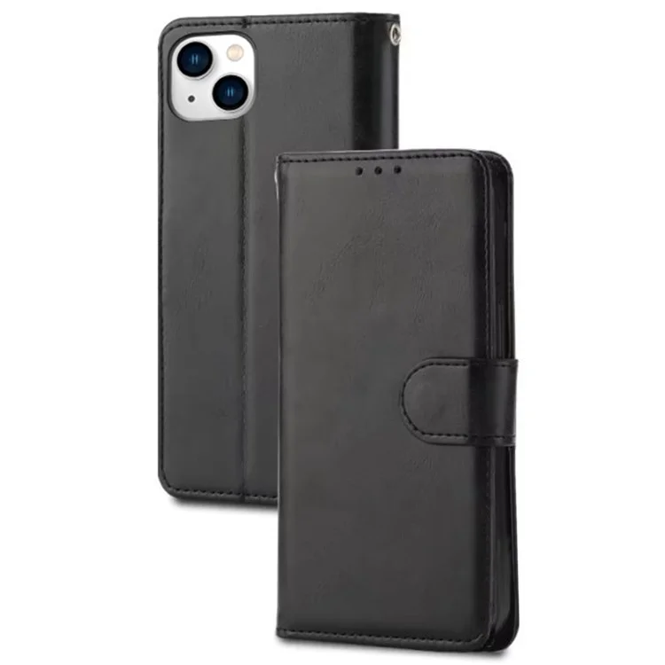 Pour iPhone 14 Plus 6,7 pouces Crazy Horse Texture PU Leather Phone Flip Wallet Case Foldable Stand Protective Phone Cover - Noir