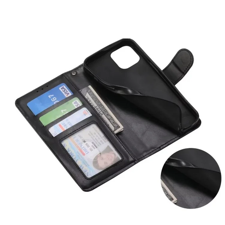 Pour iPhone 14 Plus 6,7 pouces Crazy Horse Texture PU Leather Phone Flip Wallet Case Foldable Stand Protective Phone Cover - Noir
