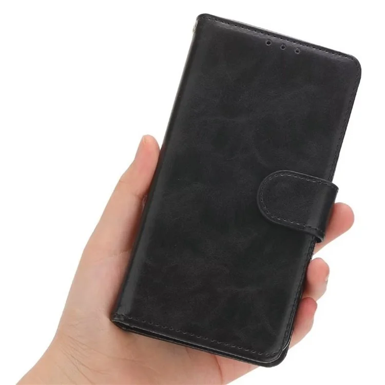 Pour iPhone 14 Plus 6,7 pouces Crazy Horse Texture PU Leather Phone Flip Wallet Case Foldable Stand Protective Phone Cover - Noir