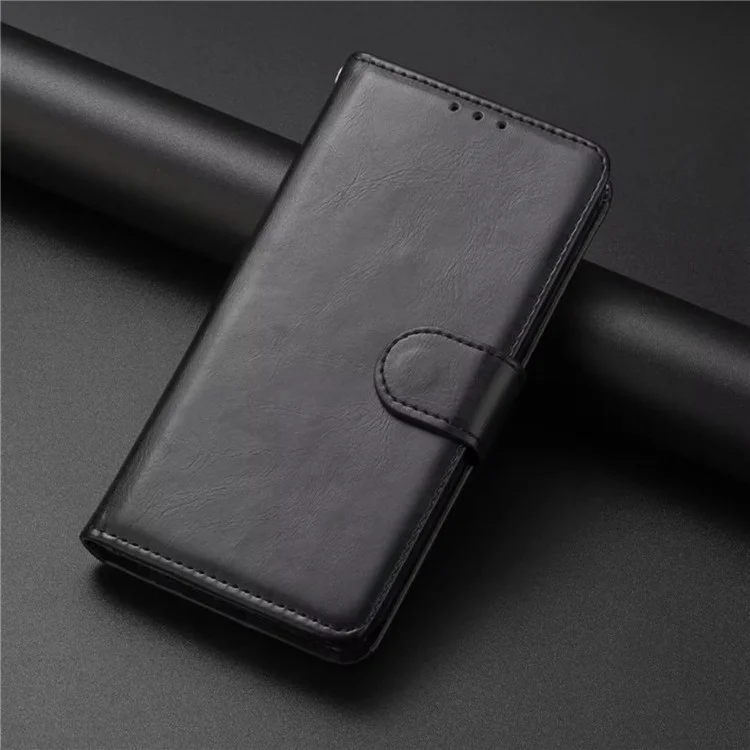 Pour iPhone 14 Plus 6,7 pouces Crazy Horse Texture PU Leather Phone Flip Wallet Case Foldable Stand Protective Phone Cover - Noir