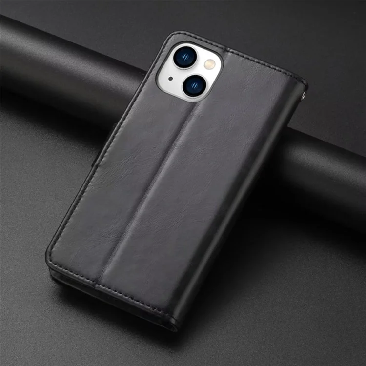 Pour iPhone 14 Plus 6,7 pouces Crazy Horse Texture PU Leather Phone Flip Wallet Case Foldable Stand Protective Phone Cover - Noir