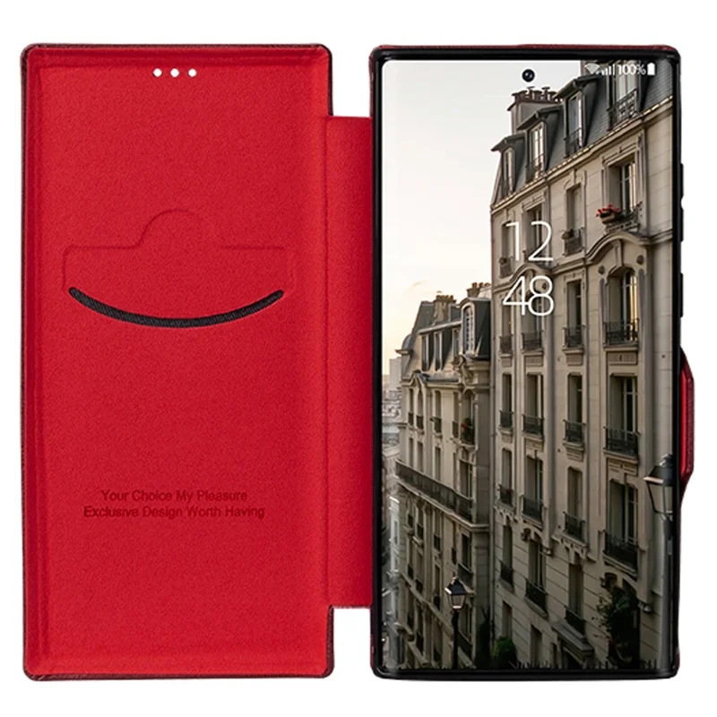 For Samsung Galaxy S22 Ultra 5G Card Holder PU Leather Cover Stand Folio Flip Protective Phone Case - Wine Red