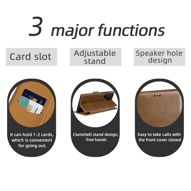 For Samsung Galaxy S22 Ultra 5G Card Holder PU Leather Cover Stand Folio Flip Protective Phone Case - Wine Red