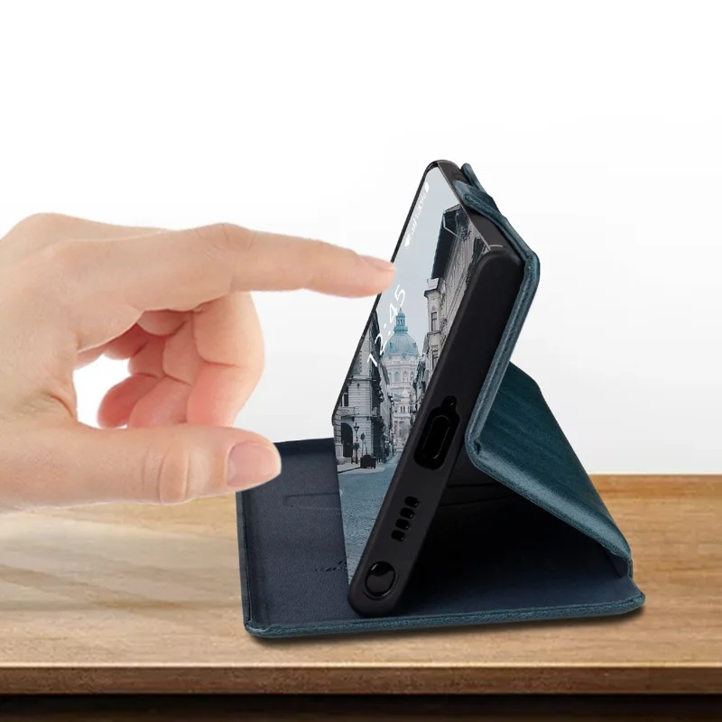 For Samsung Galaxy S22 Ultra 5G Card Holder PU Leather Cover Stand Folio Flip Protective Phone Case - Wine Red