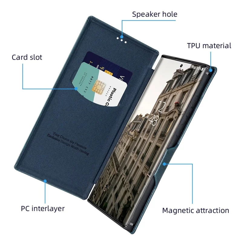 For Samsung Galaxy S22 Ultra 5G Card Holder PU Leather Cover Stand Folio Flip Protective Phone Case - Wine Red