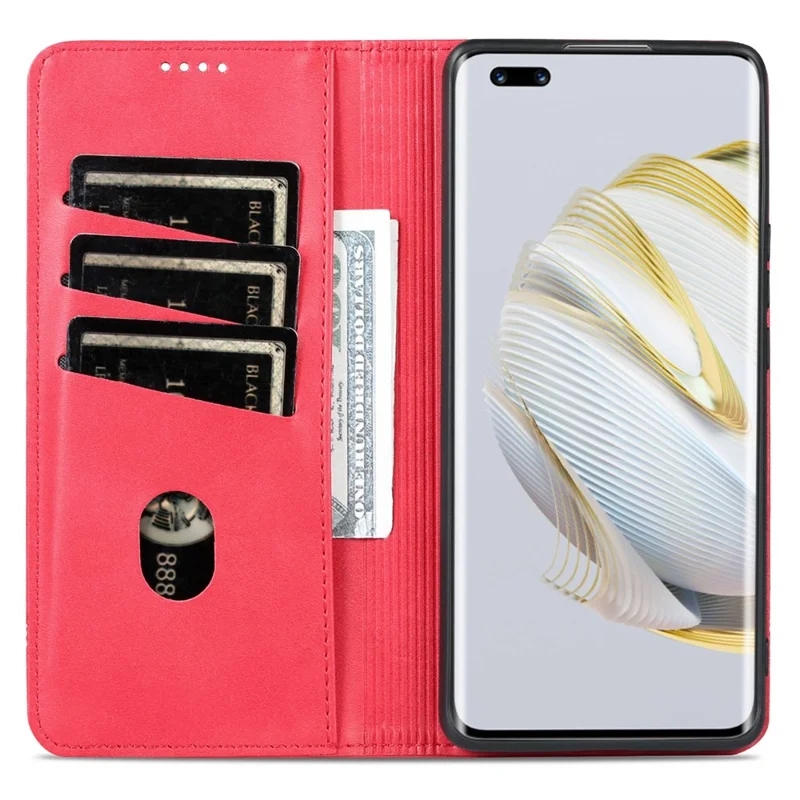 AZNS For Huawei nova 10 4G Shockproof Phone Flip Wallet Case Magnetic Auto Closing PU Leather Viewing Stand Protective Cover- Red
