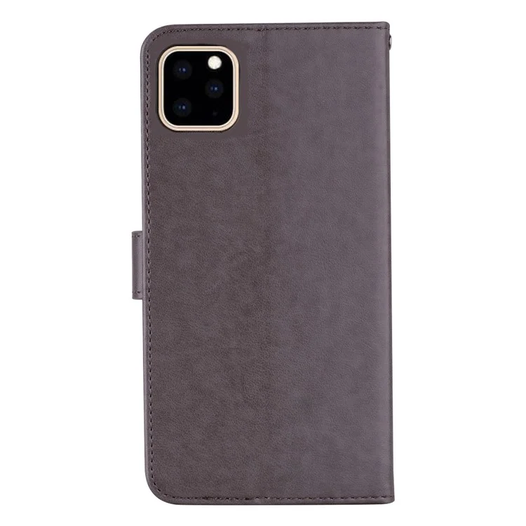 For iPhone 14 Pro 6.1 inch Anti-drop Imprinted Owl Flower Pattern PU Leather Flip Phone Case Scratch-resistant Wallet Stand Cover - Grey