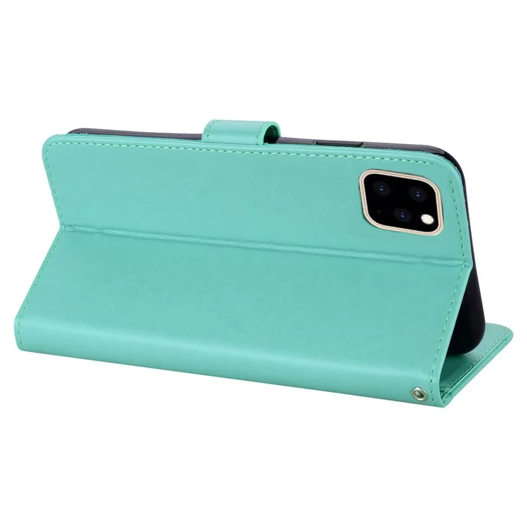 Per iPhone 14 Pro Max 6.7 pollici Gufo Fiore Stampato Portafoglio Stand Custodia per telefono in pelle PU Decorazione Rhinestone Folio Flip Cover - Ciano