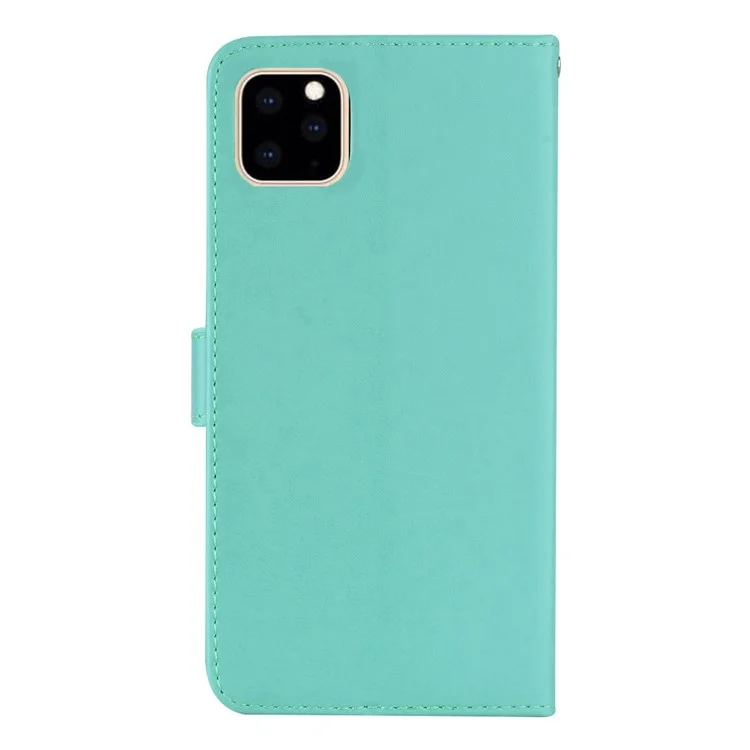 Per iPhone 14 Pro Max 6.7 pollici Gufo Fiore Stampato Portafoglio Stand Custodia per telefono in pelle PU Decorazione Rhinestone Folio Flip Cover - Ciano