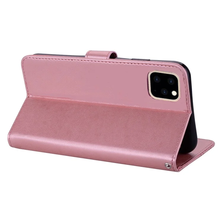 Rhinestone Decor Leather Case for iPhone 14 6.1 inch, Owl Flower Imprinted Phone Wallet Stand Cover - Rose Gold