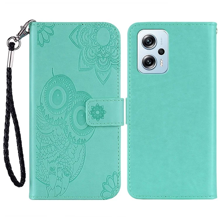 Pour Xiaomi Redmi Note 11T Pro 5G / Remarque 11T Pro + 5G / Poco X4 GT 5G Hoble Impriret Howl Flown Motel du Peut Source PU Couverture de Téléphone Anti-drop Cuir - Cyan