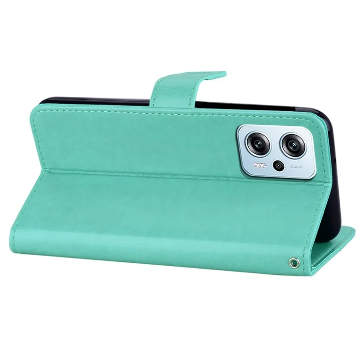 Pour Xiaomi Redmi Note 11T Pro 5G / Remarque 11T Pro + 5G / Poco X4 GT 5G Hoble Impriret Howl Flown Motel du Peut Source PU Couverture de Téléphone Anti-drop Cuir - Cyan