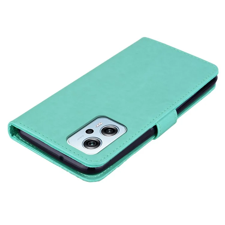 Pour Xiaomi Redmi Note 11T Pro 5G / Remarque 11T Pro + 5G / Poco X4 GT 5G Hoble Impriret Howl Flown Motel du Peut Source PU Couverture de Téléphone Anti-drop Cuir - Cyan