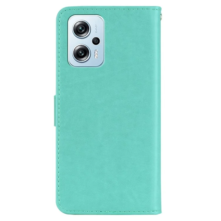 Pour Xiaomi Redmi Note 11T Pro 5G / Remarque 11T Pro + 5G / Poco X4 GT 5G Hoble Impriret Howl Flown Motel du Peut Source PU Couverture de Téléphone Anti-drop Cuir - Cyan