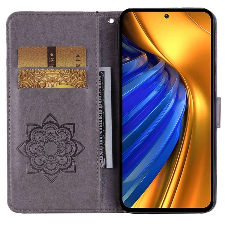 Per Xiaomi Poco F4 5G / Redmi K40S 5G Owl Pattern Flower Pattern Exprinted Magnetic Class Stand Case Leather Ponete Cover Del Portafoglio - Grigio