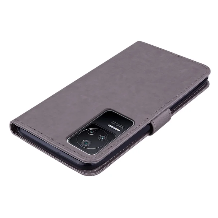 Per Xiaomi Poco F4 5G / Redmi K40S 5G Owl Pattern Flower Pattern Exprinted Magnetic Class Stand Case Leather Ponete Cover Del Portafoglio - Grigio