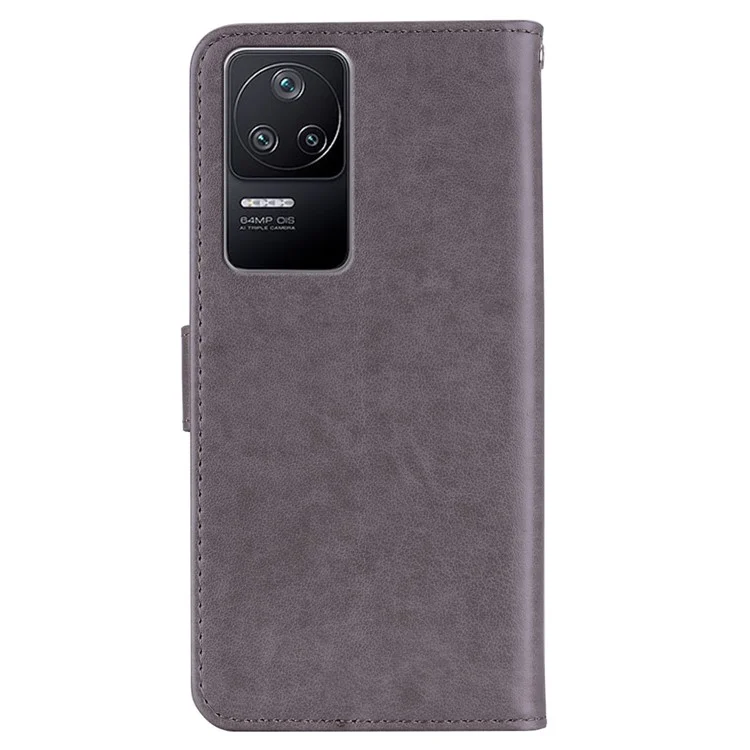 Per Xiaomi Poco F4 5G / Redmi K40S 5G Owl Pattern Flower Pattern Exprinted Magnetic Class Stand Case Leather Ponete Cover Del Portafoglio - Grigio