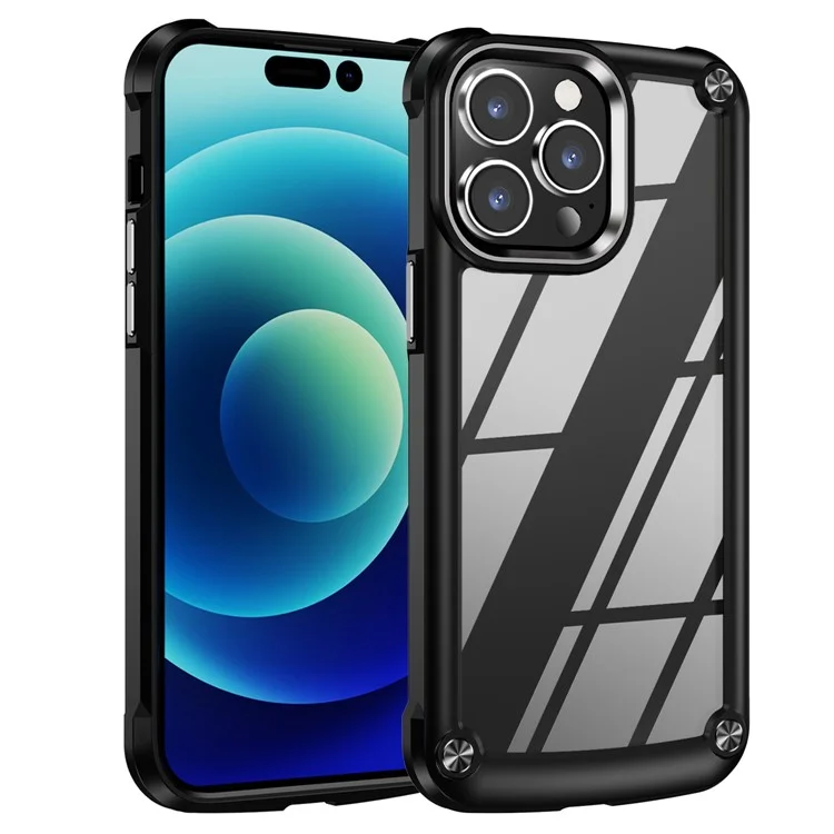 For iPhone 14 Pro Max 6.7 inch Drop-proof Phone Case Anti-scratch PC+TPU Mobile Phone Protective Back Cover Support Wireless Charging - Black