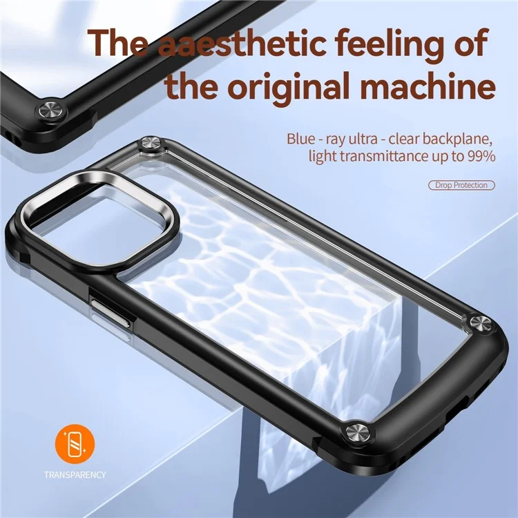 For iPhone 14 Pro Max 6.7 inch Drop-proof Phone Case Anti-scratch PC+TPU Mobile Phone Protective Back Cover Support Wireless Charging - Black
