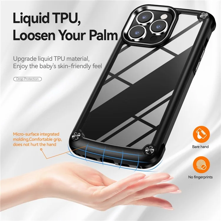 For iPhone 14 Pro Max 6.7 inch Drop-proof Phone Case Anti-scratch PC+TPU Mobile Phone Protective Back Cover Support Wireless Charging - Black