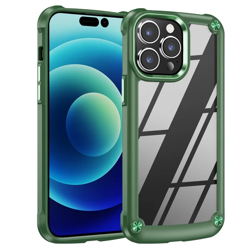 For iPhone 14 Pro Max 6.7 inch Drop-proof Phone Case Anti-scratch PC+TPU Mobile Phone Protective Back Cover Support Wireless Charging - Green
