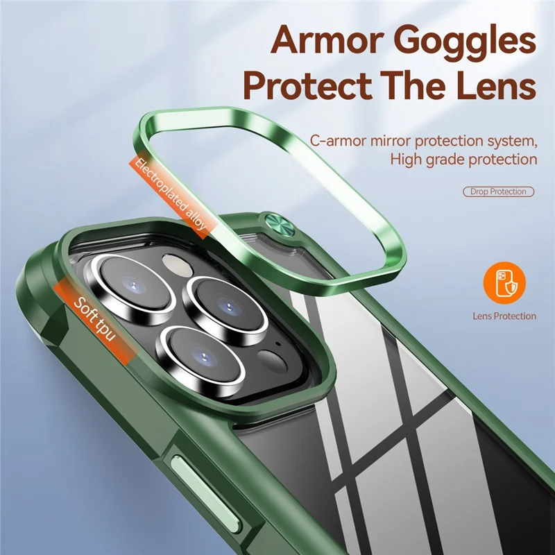 For iPhone 14 Pro Max 6.7 inch Drop-proof Phone Case Anti-scratch PC+TPU Mobile Phone Protective Back Cover Support Wireless Charging - Green