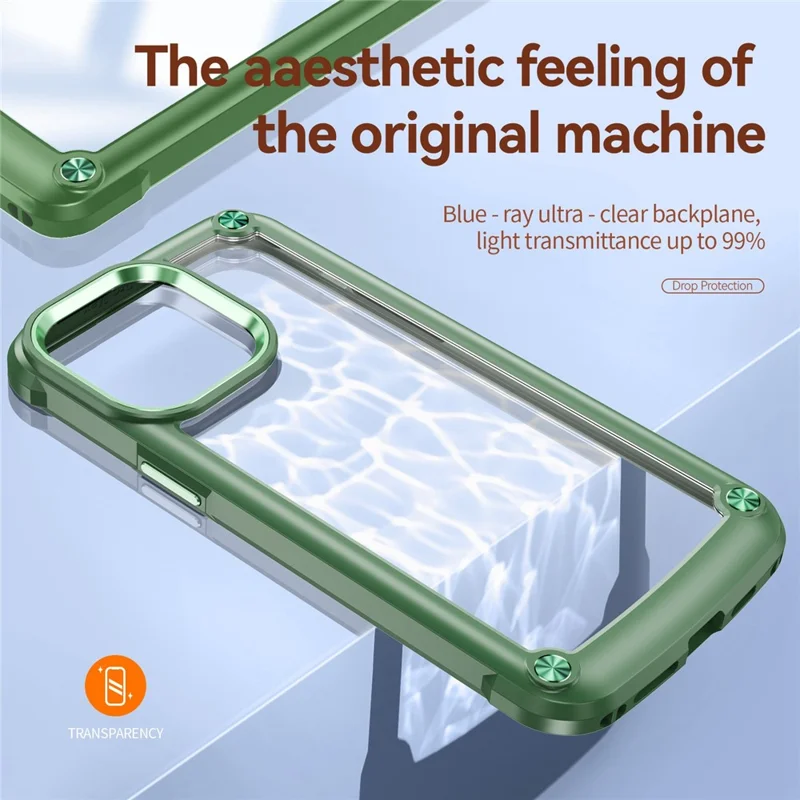 For iPhone 14 Pro Max 6.7 inch Drop-proof Phone Case Anti-scratch PC+TPU Mobile Phone Protective Back Cover Support Wireless Charging - Green