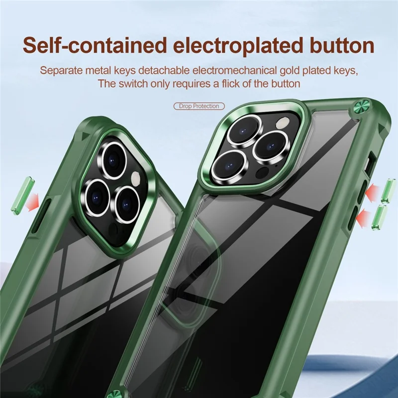 For iPhone 14 Pro Max 6.7 inch Drop-proof Phone Case Anti-scratch PC+TPU Mobile Phone Protective Back Cover Support Wireless Charging - Green