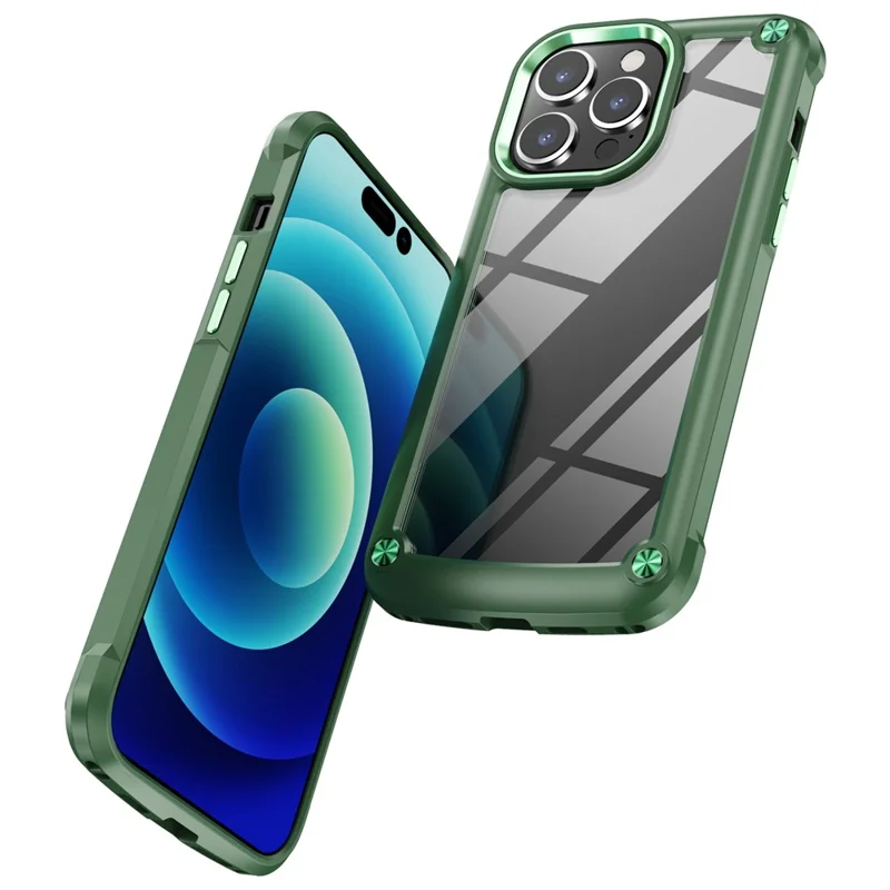 For iPhone 14 Pro Max 6.7 inch Drop-proof Phone Case Anti-scratch PC+TPU Mobile Phone Protective Back Cover Support Wireless Charging - Green