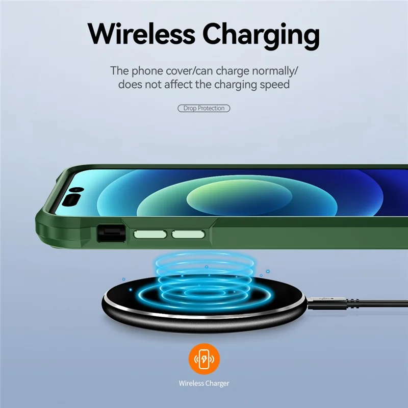 For iPhone 14 Pro Max 6.7 inch Drop-proof Phone Case Anti-scratch PC+TPU Mobile Phone Protective Back Cover Support Wireless Charging - Green