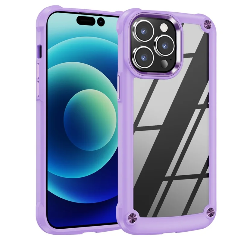 For iPhone 14 Pro 6.1 inch Full Protection Phone Case Anti-drop PC+TPU Mobile Phone Hybrid Back Cover Support Wireless Charging - Purple