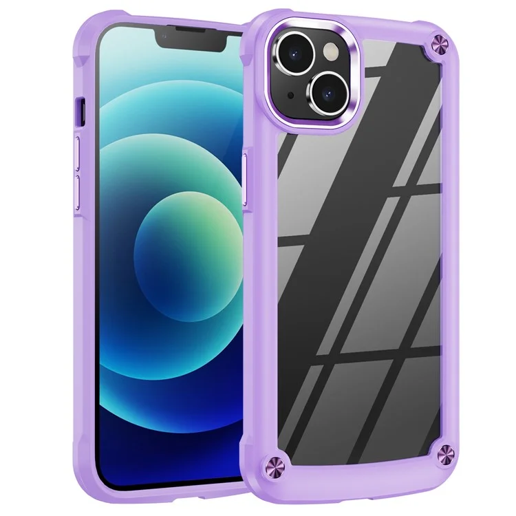 For iPhone 14 Plus 6.7 inch  Phone Case Anti-scratch PC+TPU Mobile Phone Hybrid Back Cover Support Wireless Charging - Purple
