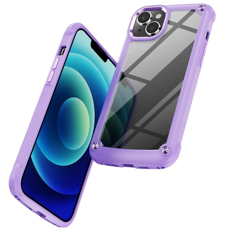 For iPhone 14 Plus 6.7 inch  Phone Case Anti-scratch PC+TPU Mobile Phone Hybrid Back Cover Support Wireless Charging - Purple