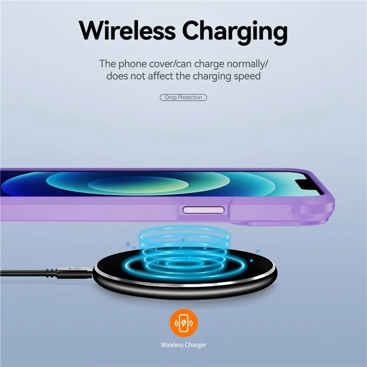 For iPhone 14 Plus 6.7 inch  Phone Case Anti-scratch PC+TPU Mobile Phone Hybrid Back Cover Support Wireless Charging - Purple