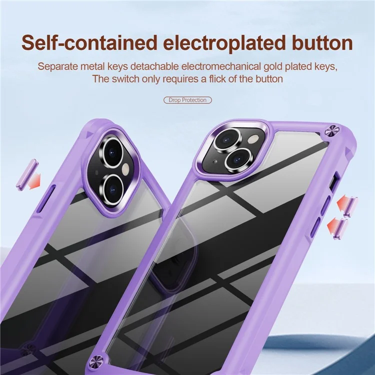 For iPhone 14 Plus 6.7 inch  Phone Case Anti-scratch PC+TPU Mobile Phone Hybrid Back Cover Support Wireless Charging - Purple