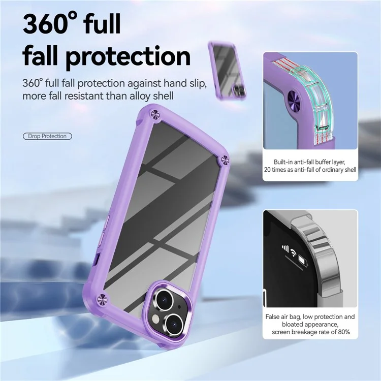 For iPhone 14 Plus 6.7 inch  Phone Case Anti-scratch PC+TPU Mobile Phone Hybrid Back Cover Support Wireless Charging - Purple