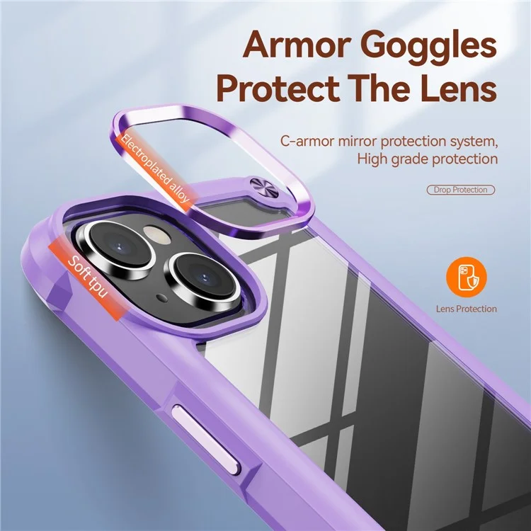 For iPhone 14 Plus 6.7 inch  Phone Case Anti-scratch PC+TPU Mobile Phone Hybrid Back Cover Support Wireless Charging - Purple
