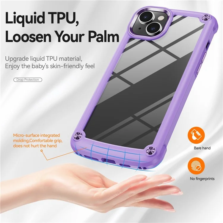For iPhone 14 Plus 6.7 inch  Phone Case Anti-scratch PC+TPU Mobile Phone Hybrid Back Cover Support Wireless Charging - Purple