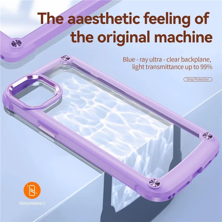 For iPhone 14 Plus 6.7 inch  Phone Case Anti-scratch PC+TPU Mobile Phone Hybrid Back Cover Support Wireless Charging - Purple