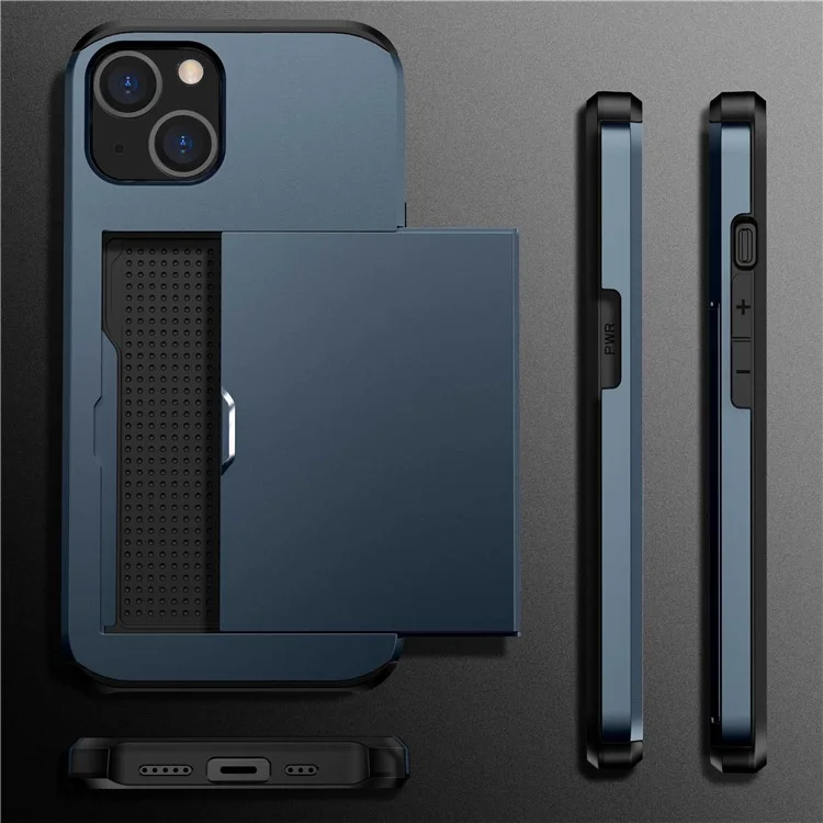 Étui de téléphone porte-cartes pour iPhone 14 Plus 6,7 pouces, coque de protection à double couche en TPU + PC - Bleu marine