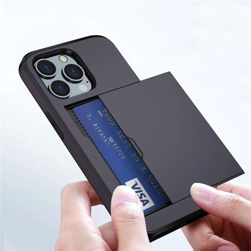 Pour iPhone 14 Pro 6,1 pouces Étui de protection anti-rayures avec porte-cartes Couverture hybride en TPU souple + PC dur - Noir