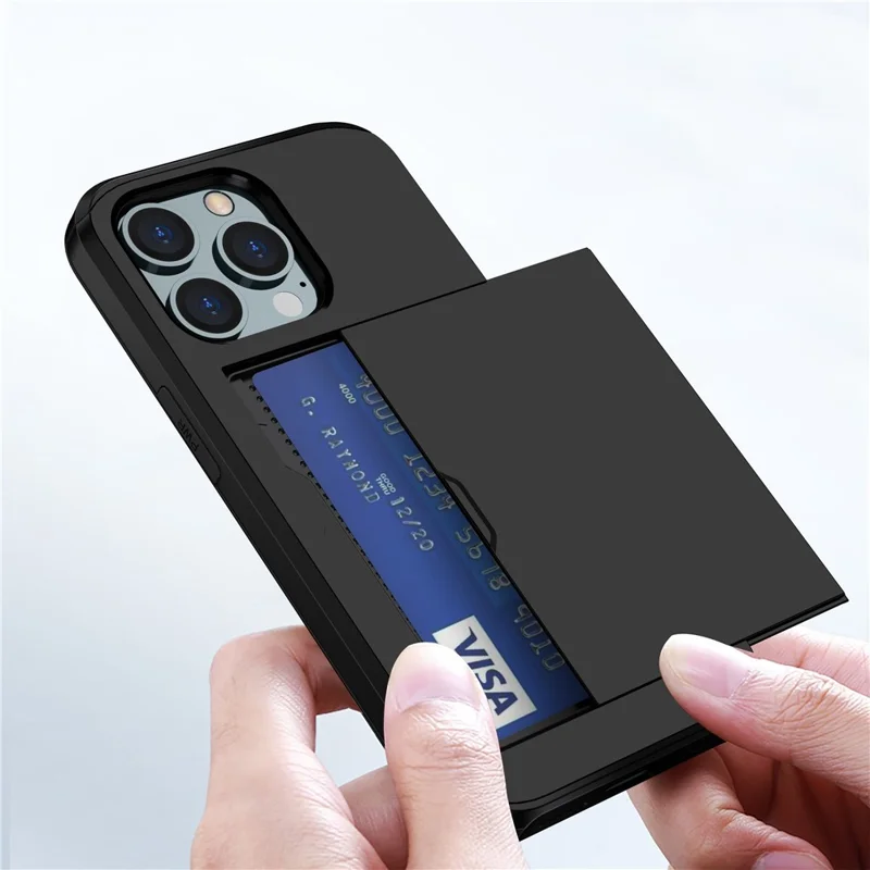 Pour iPhone 14 Pro 6,1 pouces Étui de protection anti-rayures avec porte-cartes Couverture hybride en TPU souple + PC dur - Noir