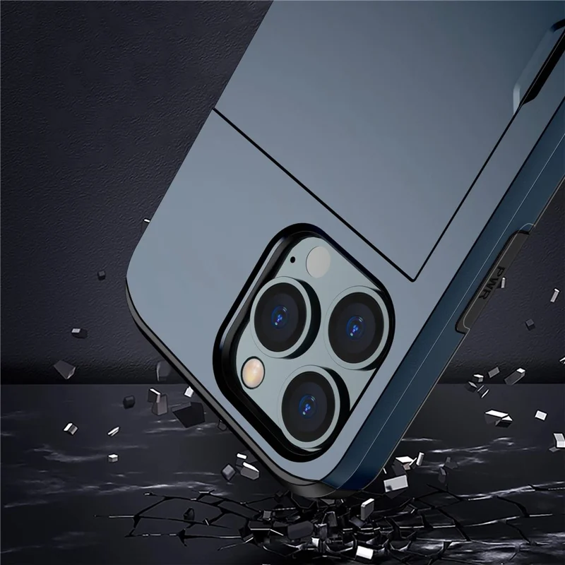 For iPhone 14 Pro 6.1 inch Anti-scratch Phone Case Card Holder  Soft TPU + Hard PC Hybrid Cover - Navy Blue