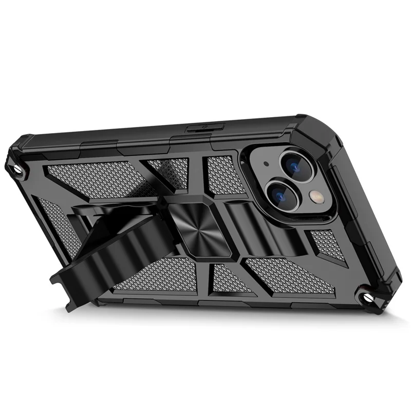 For iPhone 14 6.1 inch Shockproof TPU+PC Case Hybrid Impact Military Protective Cover with Kickstand - Gold