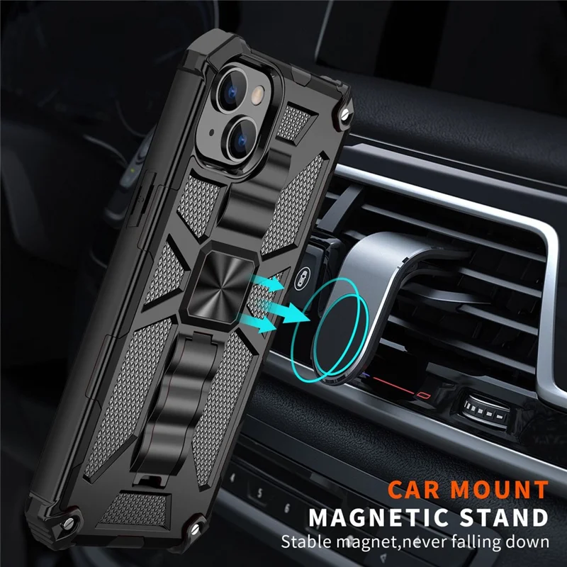 For iPhone 14 6.1 inch Shockproof TPU+PC Case Hybrid Impact Military Protective Cover with Kickstand - Gold