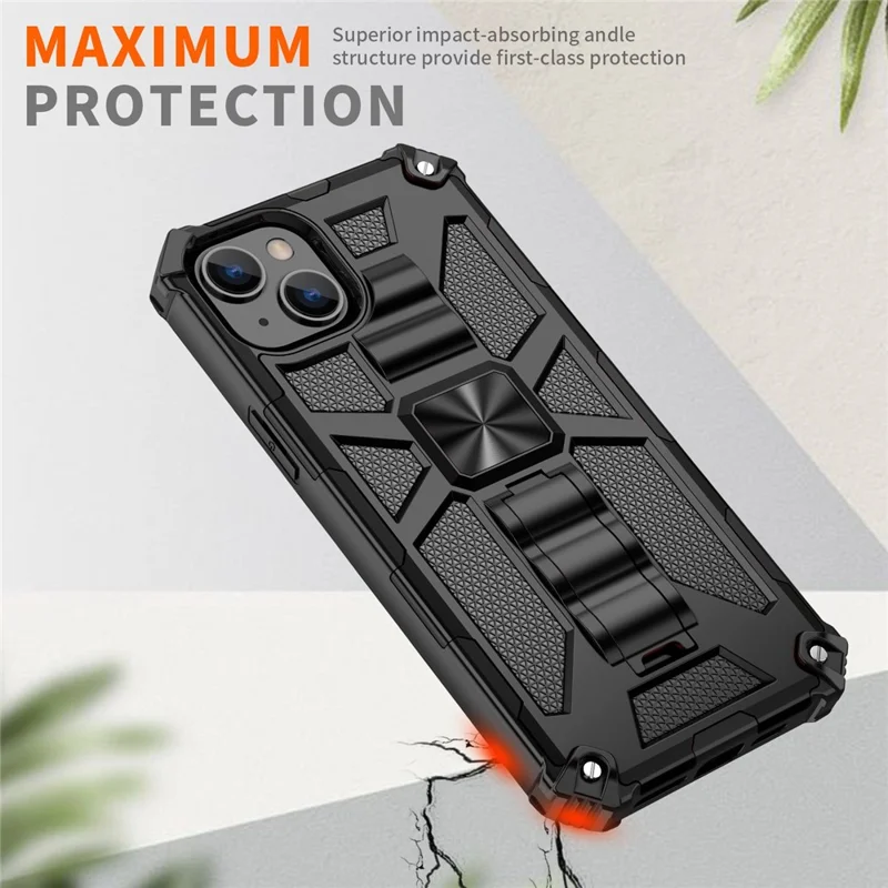 For iPhone 14 6.1 inch Shockproof TPU+PC Case Hybrid Impact Military Protective Cover with Kickstand - Gold