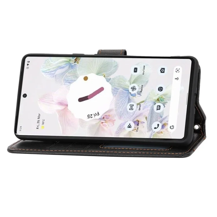 Para Google Pixel 7 5G Stand Wallet PU Leather + TPU Phone Case Zipper Pocket Magnetic Closing Shell com alças longas/curtas - Preto