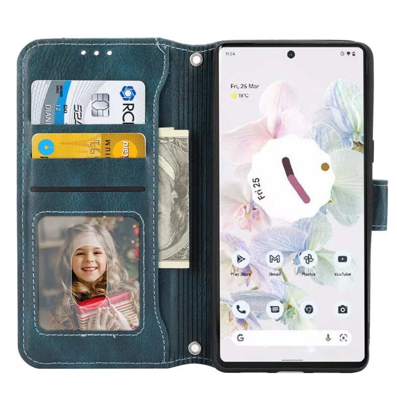 För Google Pixel 7 5G Ställbara Plånbok av PU-läder + TPU Mobilskal med Dragkedjeficka Magnetisk Avslutningsskal med Lång / Kort Rem - Grön