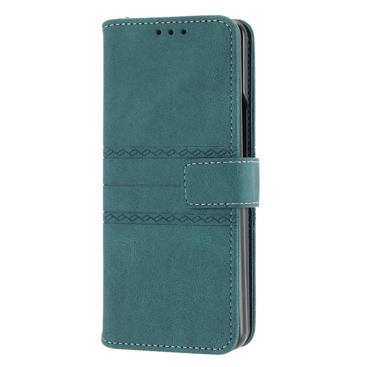 Для Samsung Galaxy Z Fold4 5G Imprinted Pattern PU Leather Case Full Protection Stand Wallet Phone Cover with Strap - Blackish Green