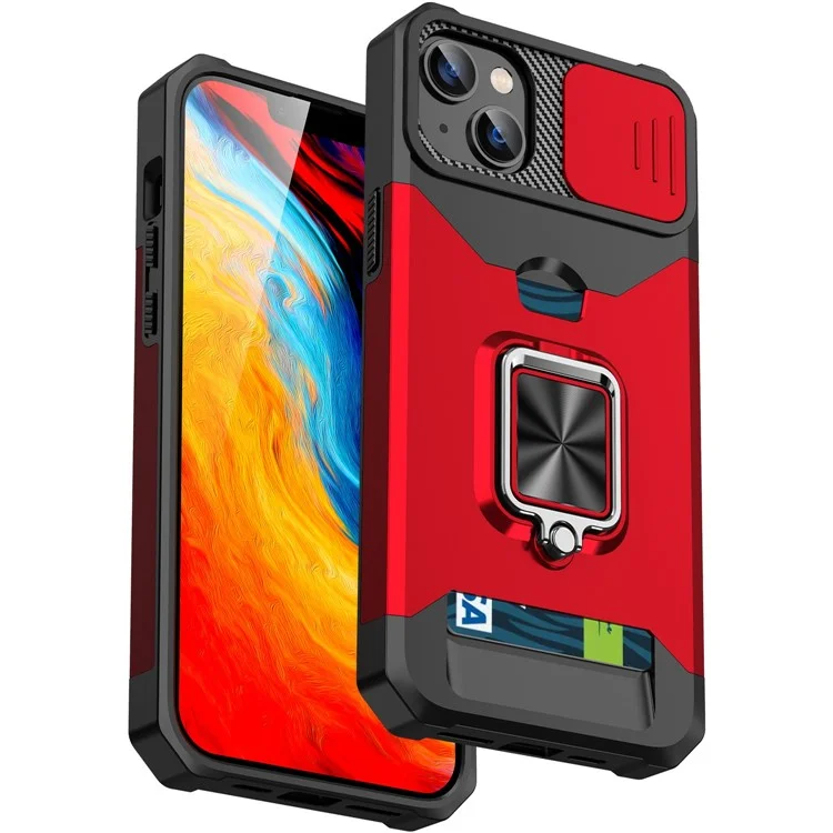Für Das Iphone 14 Max 6,7 Zoll Dia Camera Objektiv Cover Card Slot Design Phone Hülle Hartpc Soft TPU Hybrid Kickstand Shell - Rot